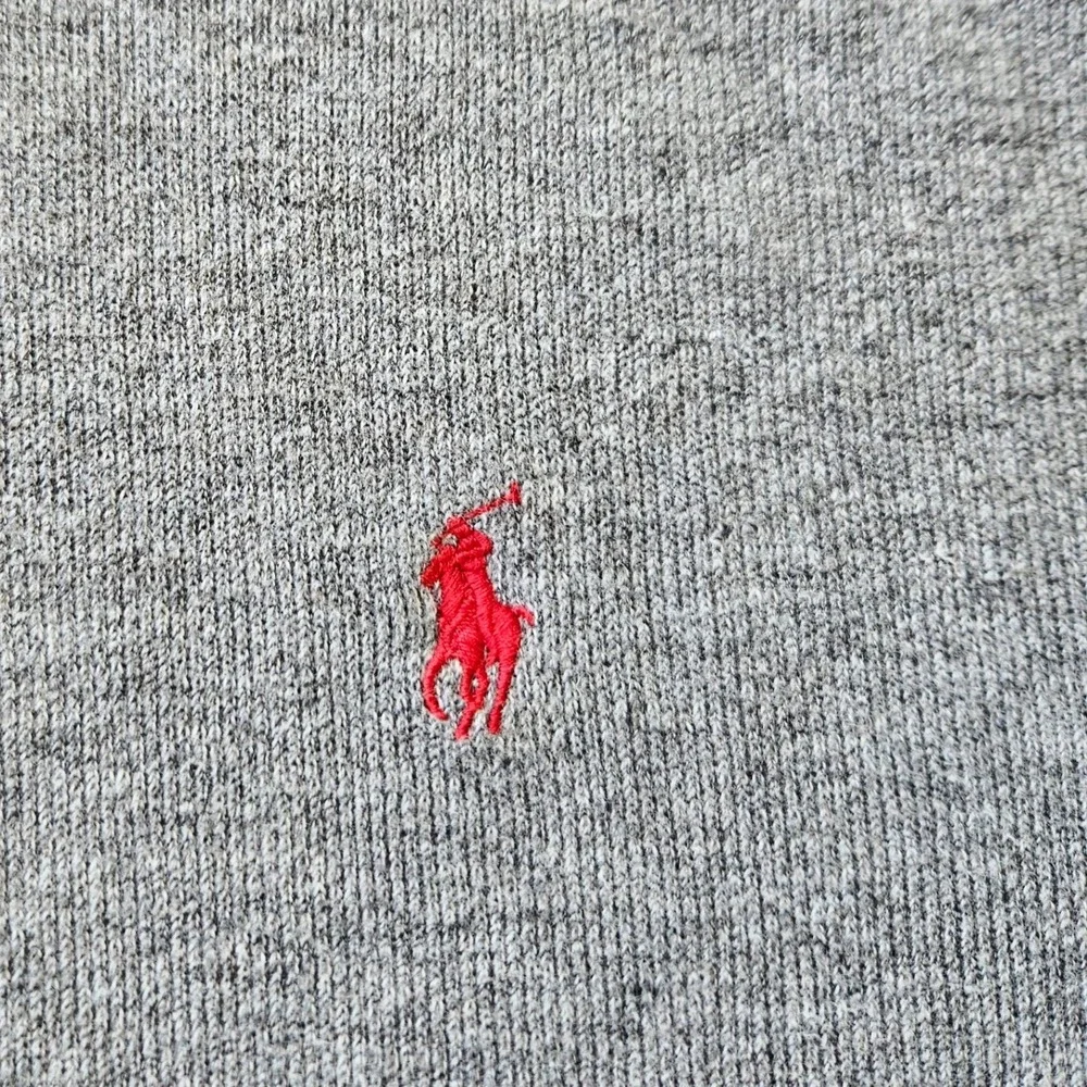 POLO RALPH LAUREN Quarter Zip Pullover 100% Cotton XXL Grey Red Pony Logo
